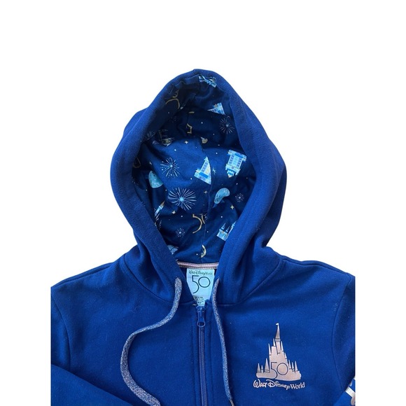 WALT DISNEY WORLD 50th Anniversary Full Zip Hoodie Mickey Large Navy Blue EUC - Picture 4 of 8